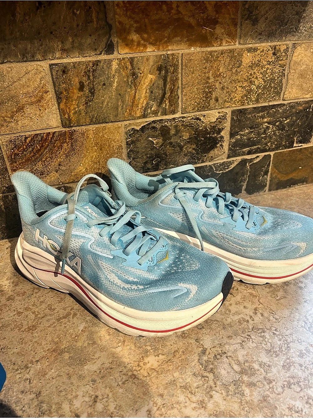 HOKA ONE Clifton 11 Athletic Shoes Blue & White US 7.5 Like New